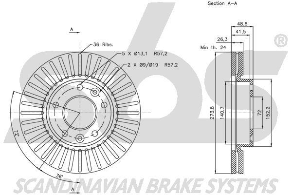 SBS 1815313514 Front brake disc ventilated 1815313514