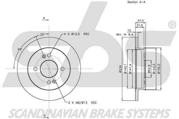 SBS 1815313518 Rear brake disc, non-ventilated 1815313518