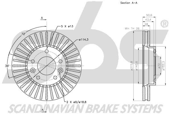 SBS 1815313522 Front brake disc ventilated 1815313522