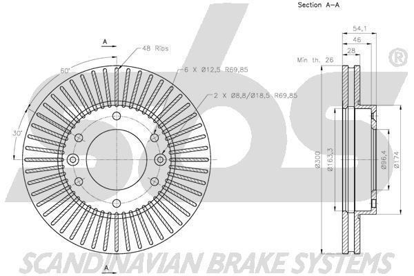 SBS 1815313524 Front brake disc ventilated 1815313524
