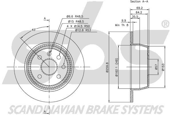 SBS 1815313618 Rear brake disc, non-ventilated 1815313618