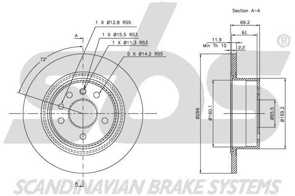 SBS 1815313621 Rear brake disc, non-ventilated 1815313621