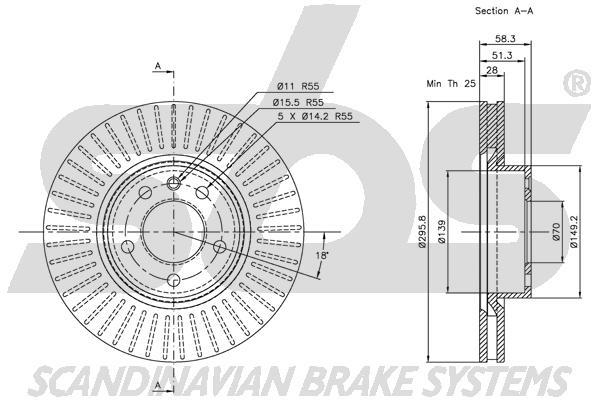 SBS 1815313622 Front brake disc ventilated 1815313622