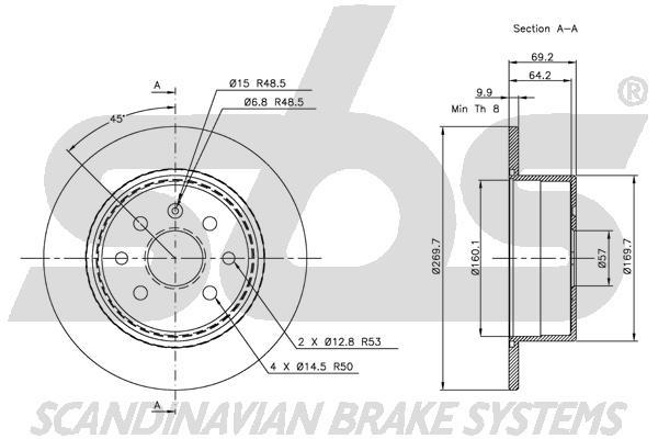 SBS 1815313623 Rear brake disc, non-ventilated 1815313623