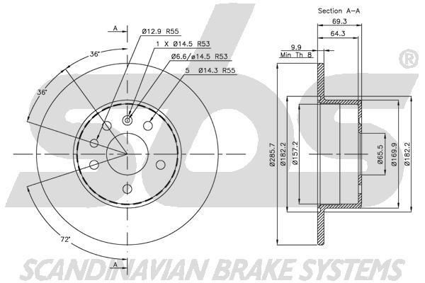 SBS 1815313624 Rear brake disc, non-ventilated 1815313624
