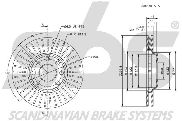 SBS 1815313629 Front brake disc ventilated 1815313629