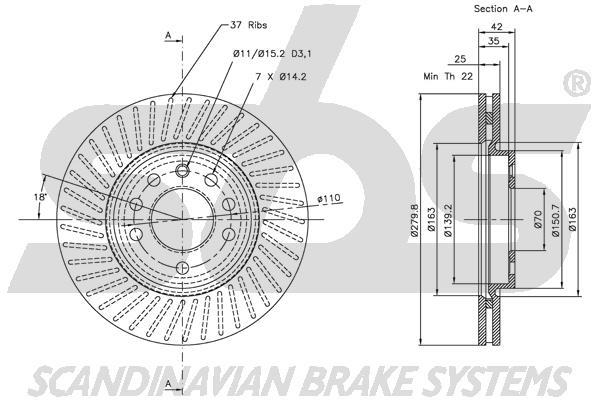 SBS 1815313630 Front brake disc ventilated 1815313630