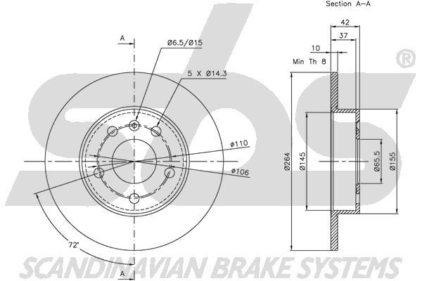 SBS 1815313631 Rear brake disc, non-ventilated 1815313631