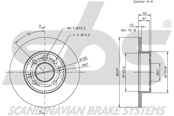 SBS 1815313633 Rear brake disc, non-ventilated 1815313633