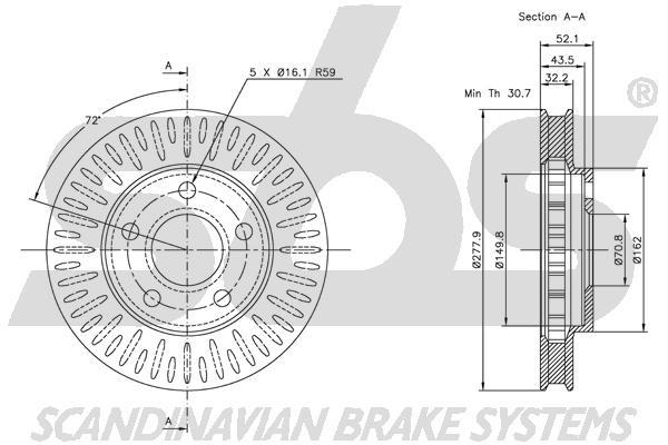SBS 1815313634 Front brake disc ventilated 1815313634