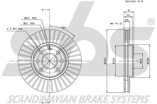 SBS 1815313637 Front brake disc ventilated 1815313637