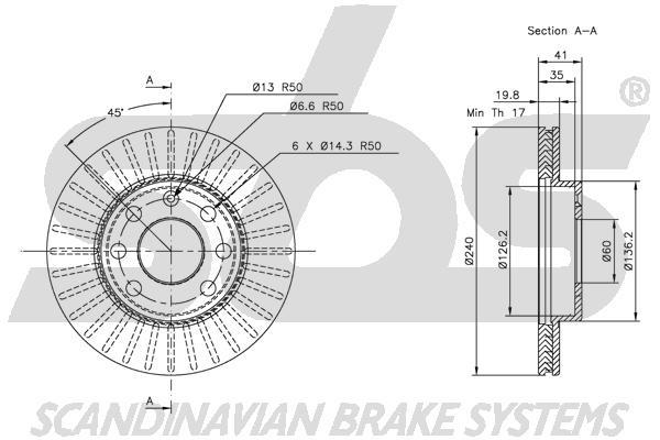 SBS 1815313640 Front brake disc ventilated 1815313640