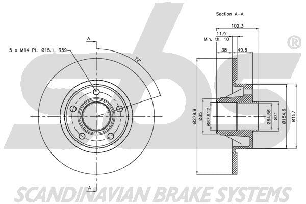 SBS 1815313647 Rear brake disc, non-ventilated 1815313647