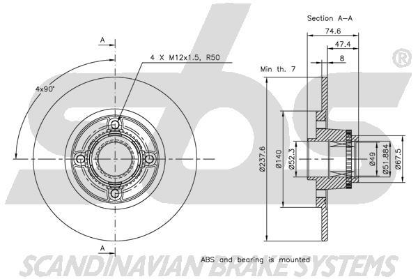 SBS 1815313945 Rear brake disc, non-ventilated 1815313945