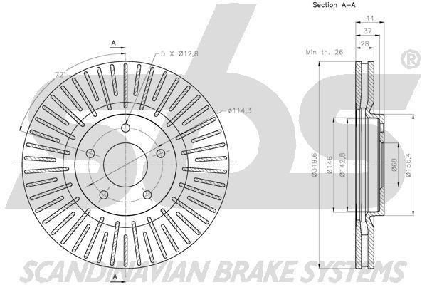 SBS 1815313968 Front brake disc ventilated 1815313968
