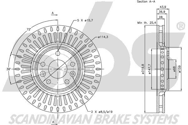 SBS 1815313969 Front brake disc ventilated 1815313969