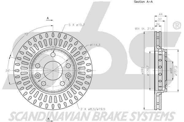 SBS 1815313970 Front brake disc ventilated 1815313970
