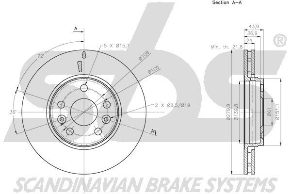 SBS 1815313974 Front brake disc ventilated 1815313974