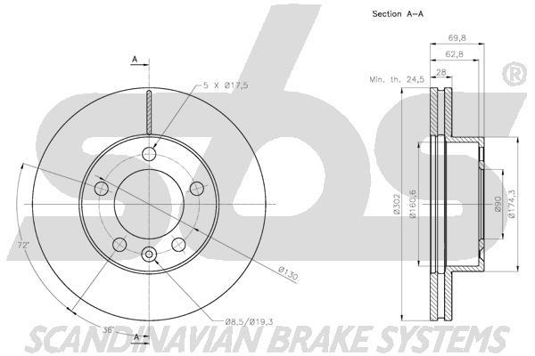 SBS 1815313976 Front brake disc ventilated 1815313976