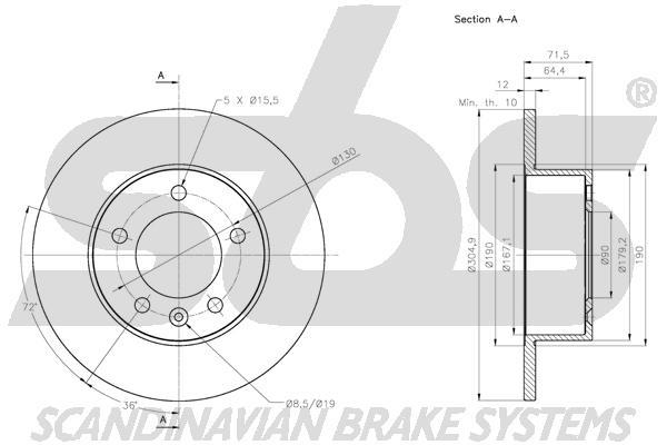 SBS 1815313977 Rear brake disc, non-ventilated 1815313977