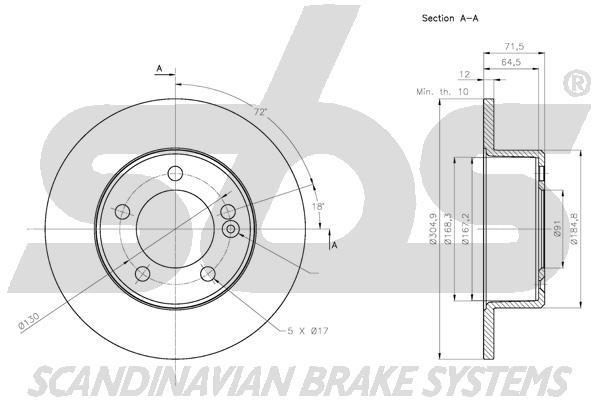 SBS 1815313978 Rear brake disc, non-ventilated 1815313978