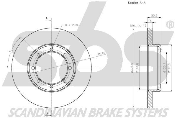 SBS 1815313979 Rear brake disc, non-ventilated 1815313979