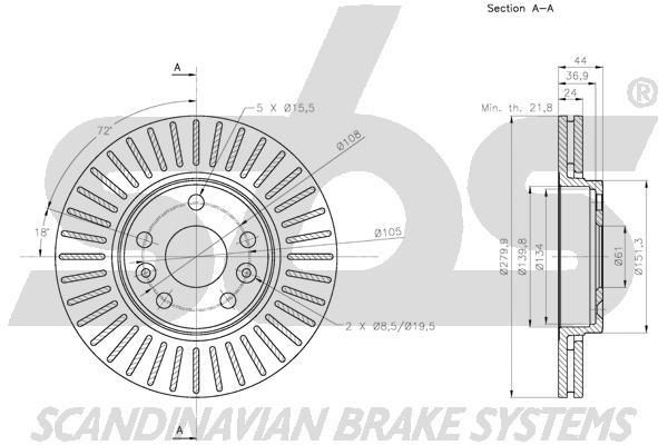 SBS 1815313982 Front brake disc ventilated 1815313982