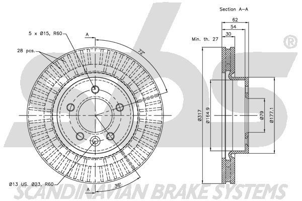 SBS 1815314026 Front brake disc ventilated 1815314026