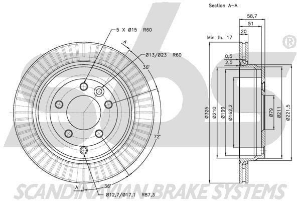 SBS 1815314028 Rear ventilated brake disc 1815314028