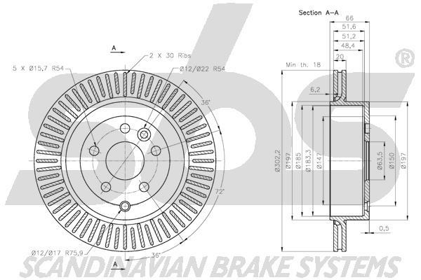 SBS 1815314033 Rear ventilated brake disc 1815314033