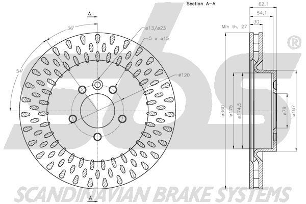 SBS 1815314037 Front brake disc ventilated 1815314037