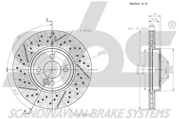SBS 1815314038 Front brake disc ventilated 1815314038