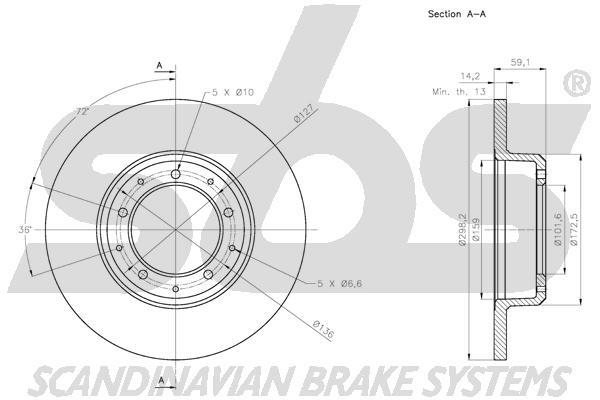 SBS 1815314039 Rear brake disc, non-ventilated 1815314039