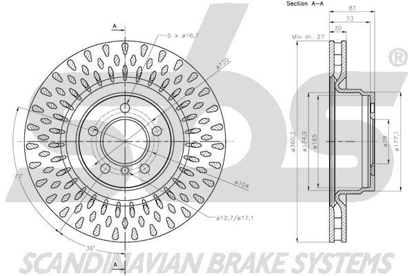 SBS 1815314044 Front brake disc ventilated 1815314044
