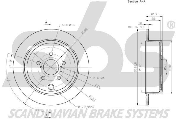 SBS 1815314418 Rear brake disc, non-ventilated 1815314418