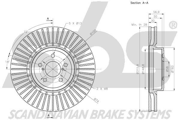 SBS 1815314419 Front brake disc ventilated 1815314419