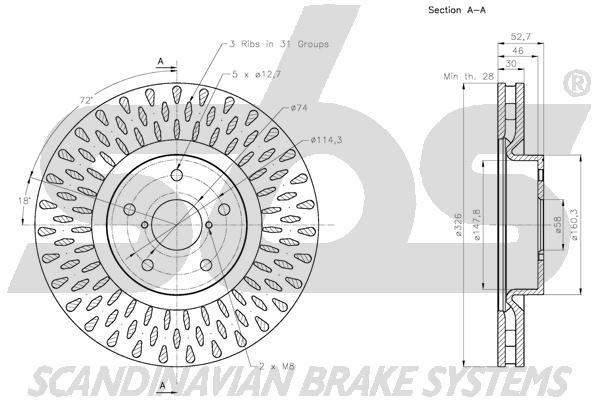 SBS 1815314420 Front brake disc ventilated 1815314420