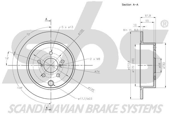 SBS 1815314422 Rear brake disc, non-ventilated 1815314422