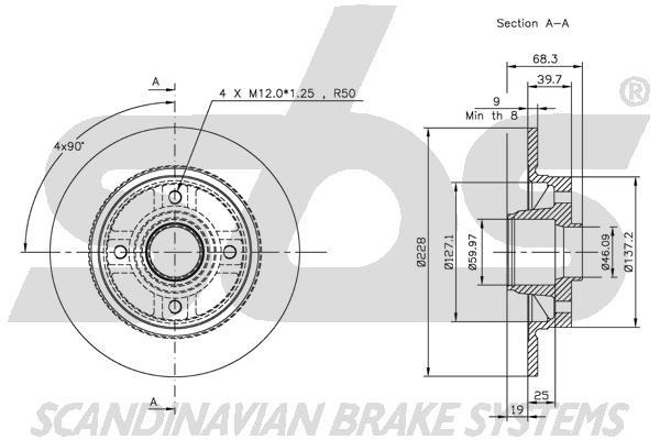 SBS 1815204836 Rear brake disc, non-ventilated 1815204836