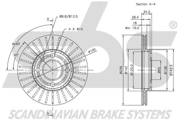 SBS 1815314756 Front brake disc ventilated 1815314756
