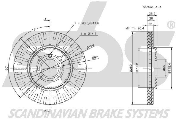 SBS 1815311509 Front brake disc ventilated 1815311509