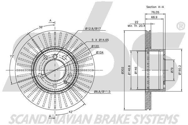SBS 1815311519 Front brake disc ventilated 1815311519