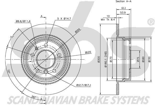 SBS 1815311520 Rear brake disc, non-ventilated 1815311520