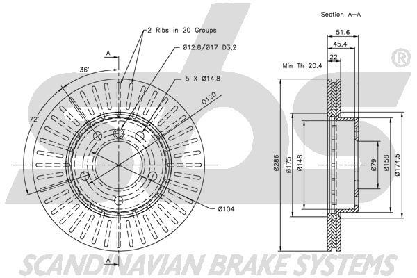 SBS 1815311521 Front brake disc ventilated 1815311521
