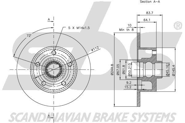 SBS 1815314757 Rear brake disc, non-ventilated 1815314757