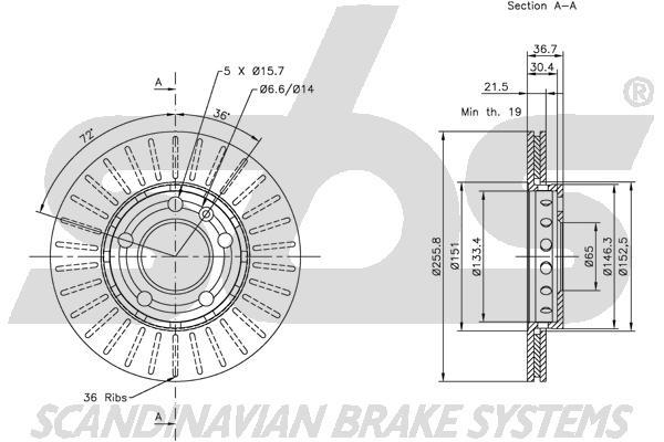 SBS 1815314758 Front brake disc ventilated 1815314758