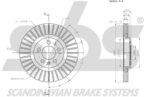 SBS 1815314759 Front brake disc ventilated 1815314759