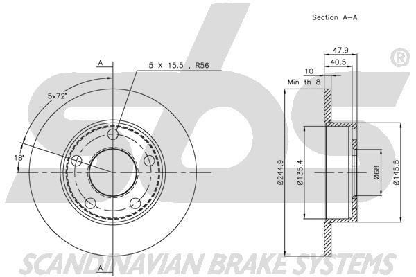 SBS 1815314763 Rear brake disc, non-ventilated 1815314763
