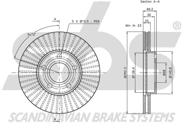 SBS 1815314765 Front brake disc ventilated 1815314765
