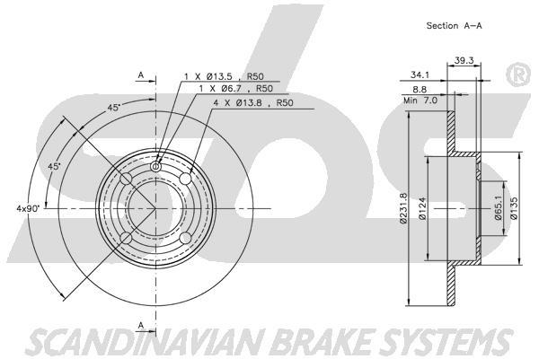 SBS 1815314771 Rear brake disc, non-ventilated 1815314771